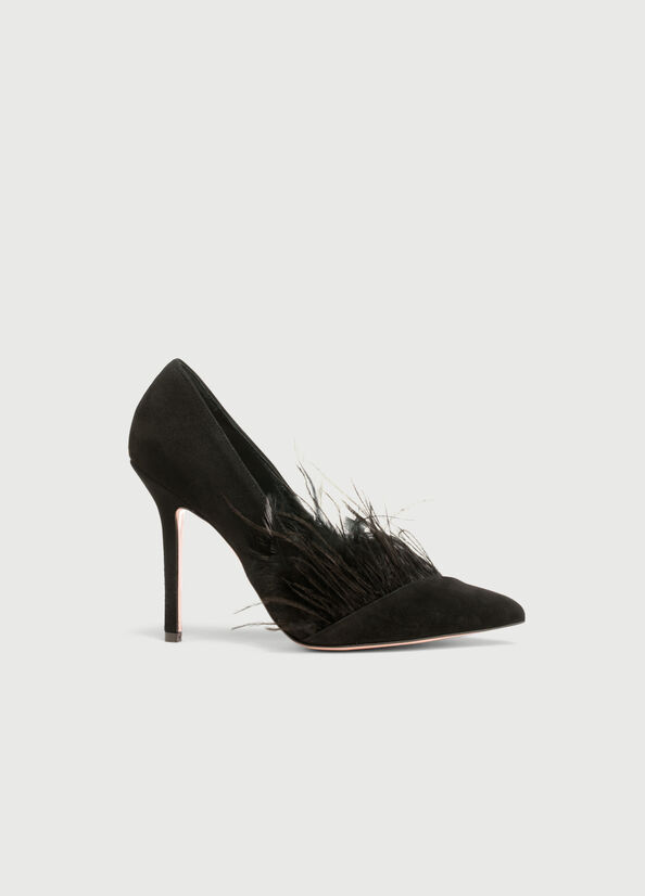 Tacones Altos Liu Jo Gamuza With Feathers Mujer Negras | ACV-142768