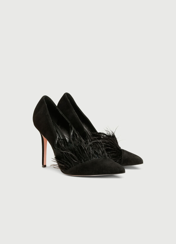 Tacones Altos Liu Jo Gamuza With Feathers Mujer Negras | ACV-142768