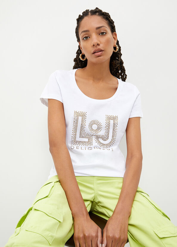 Tops Liu Jo Eco-Friendly With Gemstones Mujer Blancas | QOL-950674