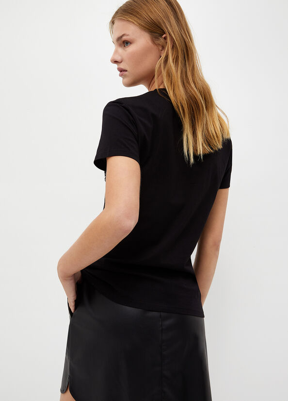 Tops Liu Jo Eco-Friendly With Logo Mujer Negras | EIT-748692