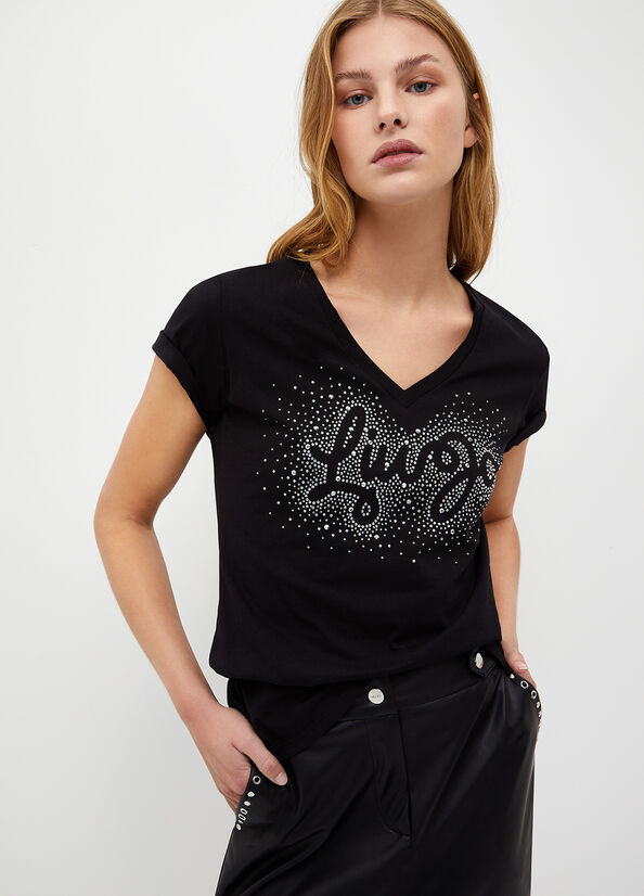 Tops Liu Jo Eco-Friendly With Logo Mujer Negras | EIT-748692