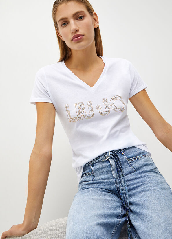 Tops Liu Jo Eco-Friendly With Logo Mujer Blancas | JTX-138507