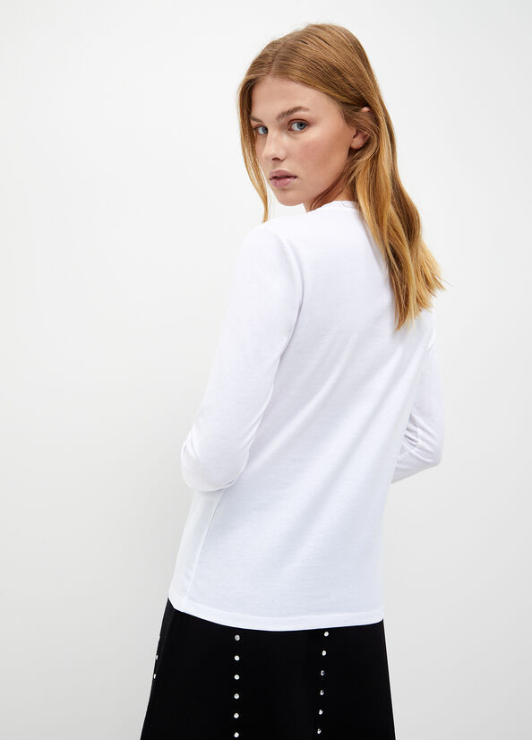 Tops Liu Jo Eco-Friendly With Logo Mujer Blancas | LSV-194605