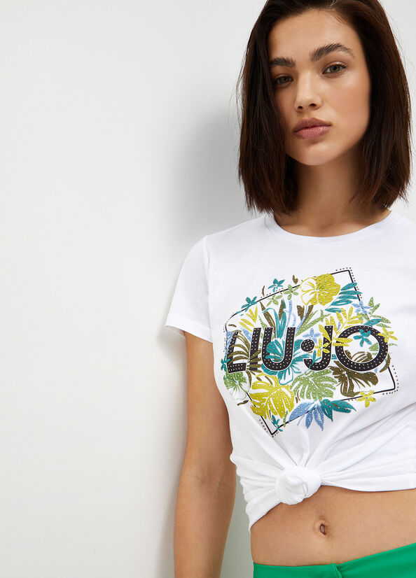 Tops Liu Jo Eco-Friendly With Logo Mujer Blancas | QRS-160583