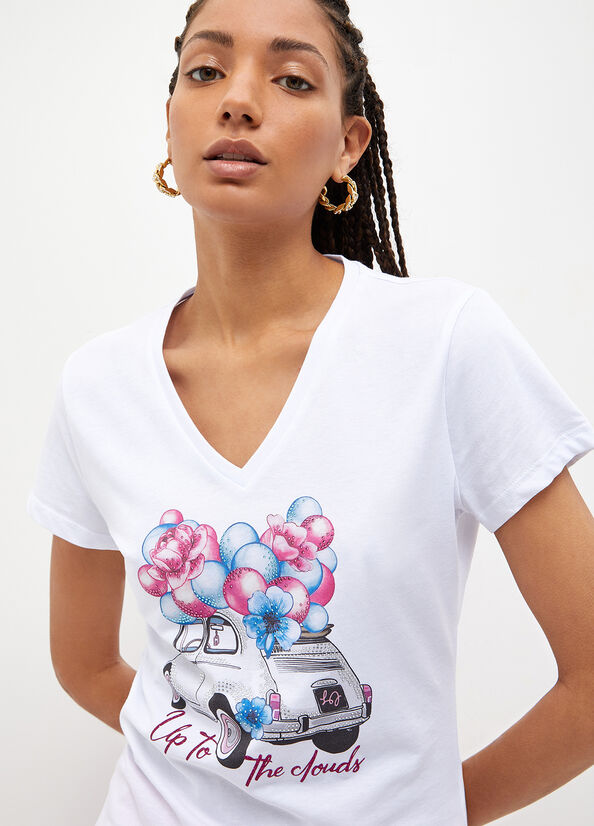 Tops Liu Jo With Balloon & Car Print Mujer Blancas | KET-376015