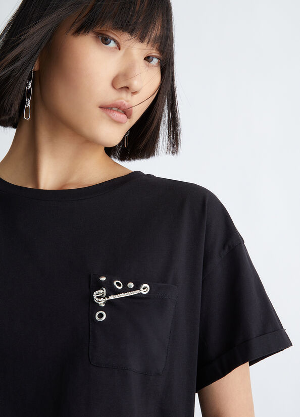 Tops Liu Jo With Studs And Brooch Mujer Negras | PKJ-317459