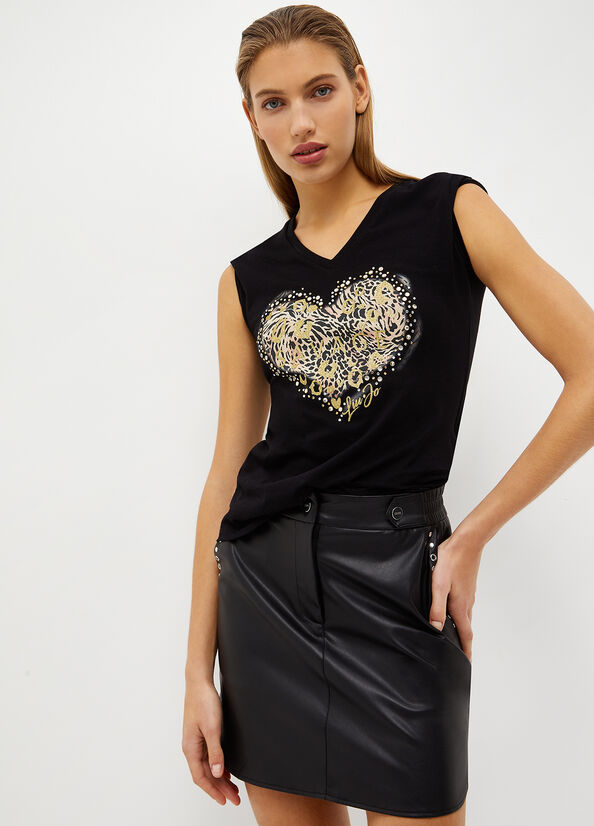 Tops Liu Jo With Wild Heart Print Mujer Negras | XDI-954863