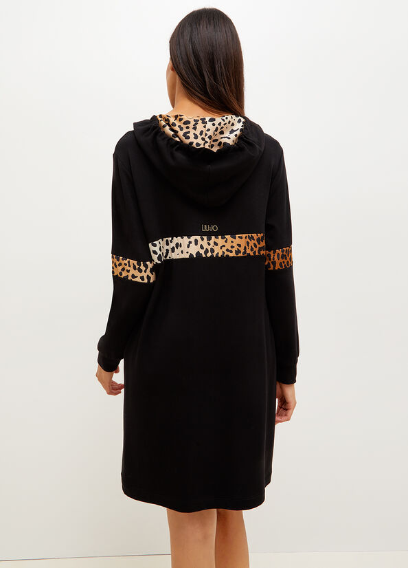 Vestido Liu Jo Fleece With Animal Print Mujer Negras | JFG-543692