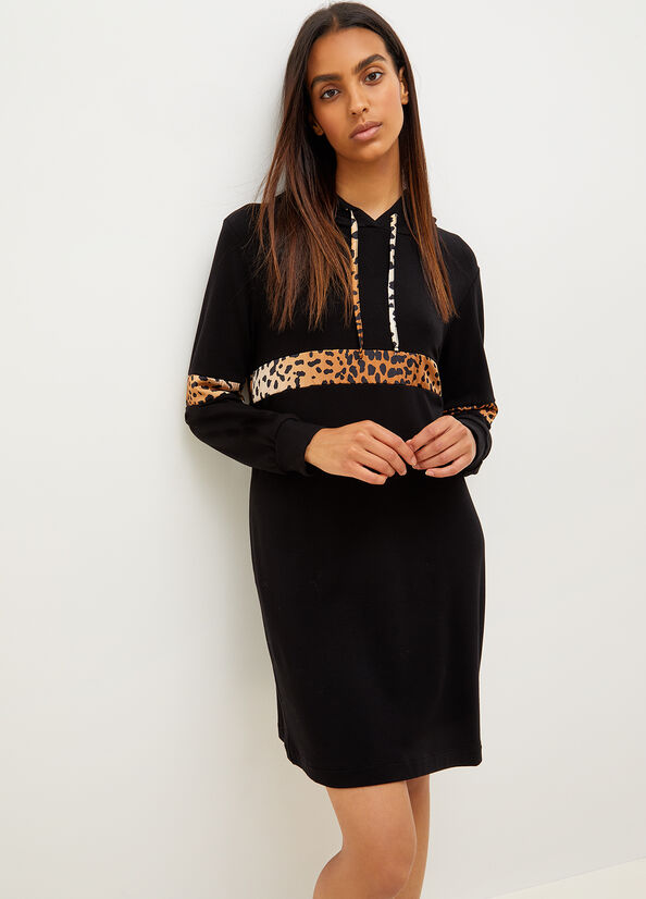 Vestido Liu Jo Fleece With Animal Print Mujer Negras | JFG-543692