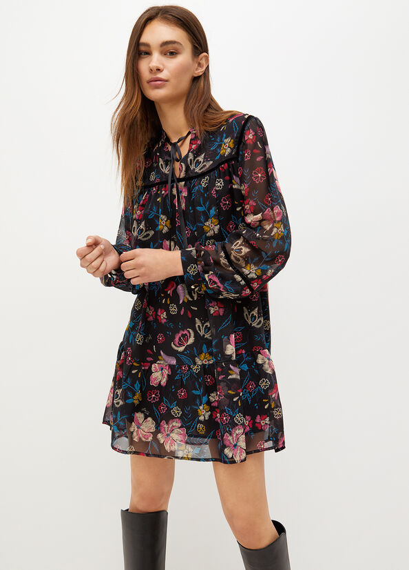 Vestido Liu Jo Floral Georgette Mujer Negras | CMS-748052