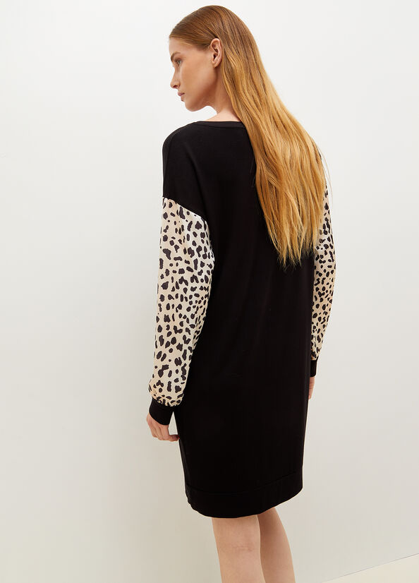 Vestido Liu Jo Jersey With Animal Print And Logo Mujer Negras | HDJ-627481