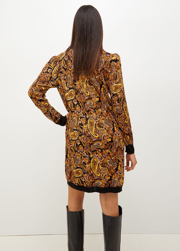 Vestido Liu Jo Turtleneck With Paisley Print Mujer Negras Amarillo | EOX-502641