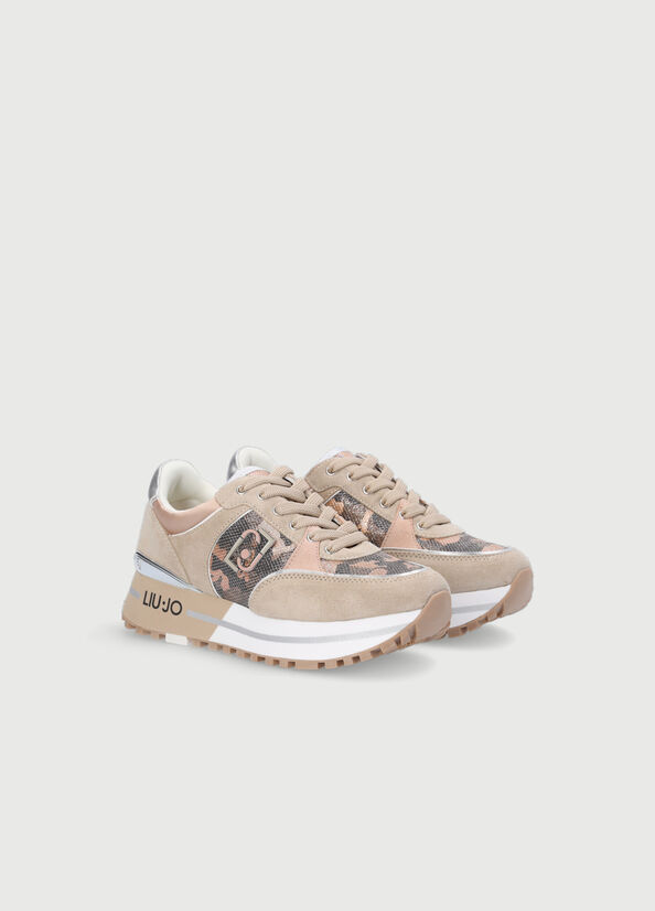 Zapatillas Liu Jo Camouflage Mesh Plataforma Mujer Beige | UPD-269480