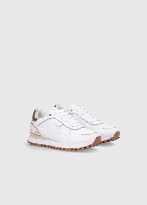 Zapatillas Liu Jo Cuero With Monogram Logo Mujer Blancas | KJW-681504