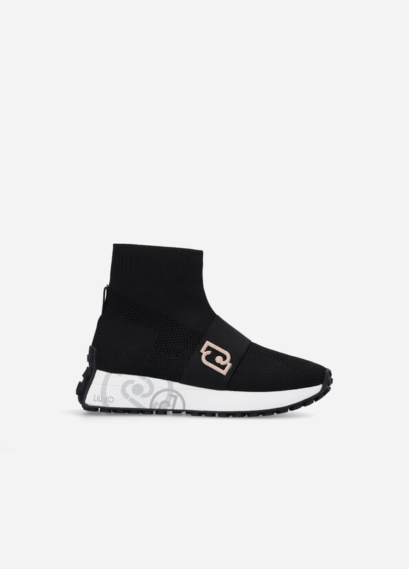 Zapatillas Liu Jo Sock With Logo Mujer Negras | PQO-428370