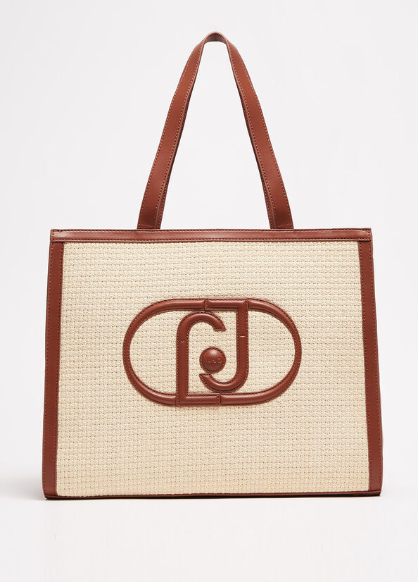 Bolsos Shopper Liu Jo WovenWith Logo Mujer Beige | NSR-106827