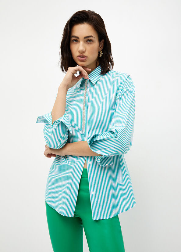 Camisas Liu Jo A Rayas Poplin Mujer Verde Menta | HQV-745360