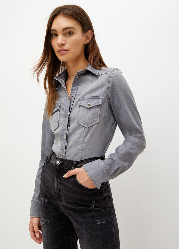 Camisas Liu Jo Denim Mujer Gris | RVJ-850729