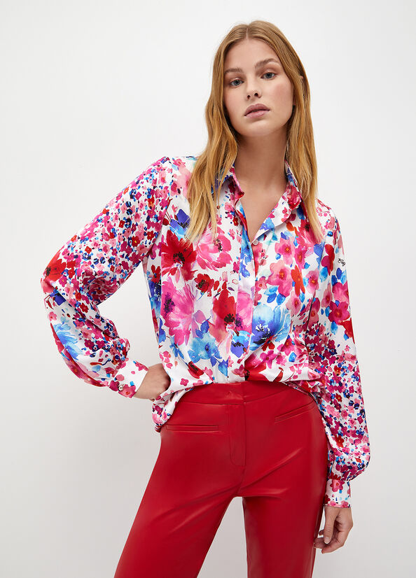 Camisas Liu Jo Floral Satin Mujer Fucsia | BHQ-539842