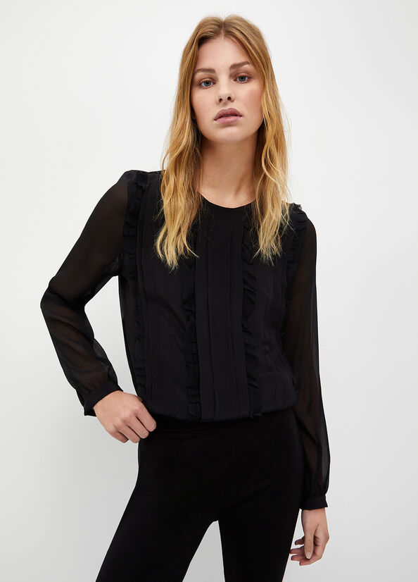 Camisas Liu Jo Georgette Blouse Mujer Negras | YNG-235087