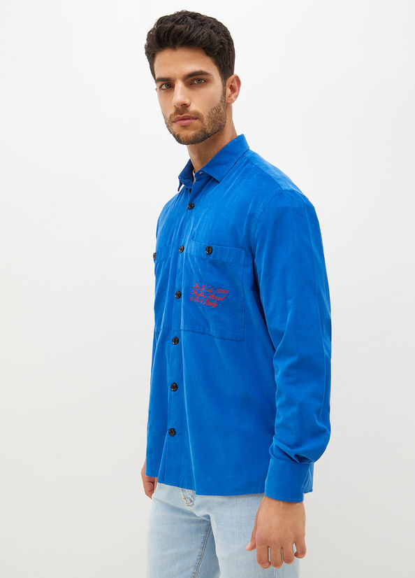 Camisas Liu Jo Oversized Velvet Hombre Azul Real Azules | XBA-460972