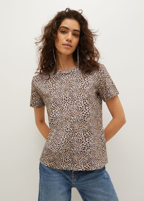 Camiseta Liu Jo Animal-Print Algodon Mujer Gris | UZY-829457