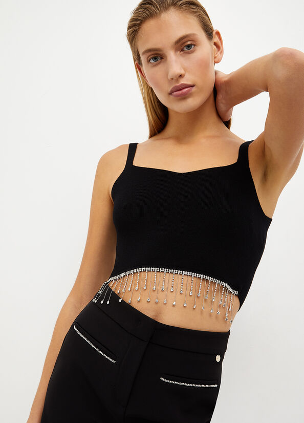 Camiseta Liu Jo Bralette With Jewel Fringes Mujer Negras | LFE-439076