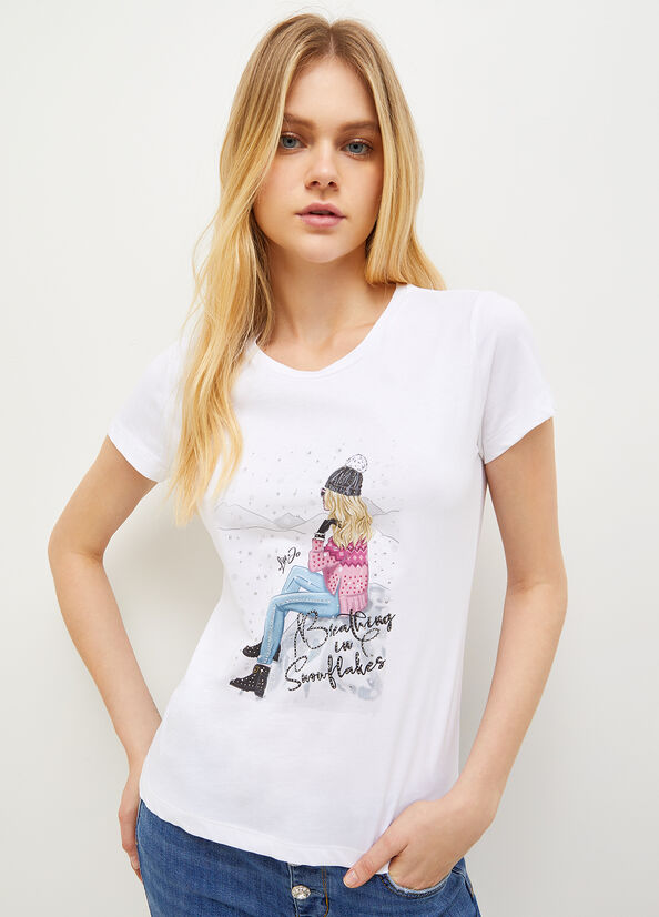 Camiseta Liu Jo Eco-Friendly With Estampadas Print Mujer Blancas | OQN-860754