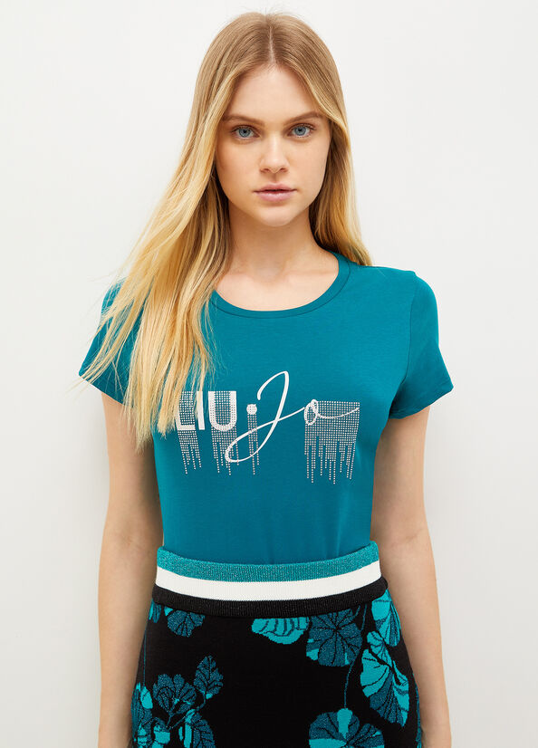 Camiseta Liu Jo Eco-Friendly With Logo Mujer Verde | WKI-329840