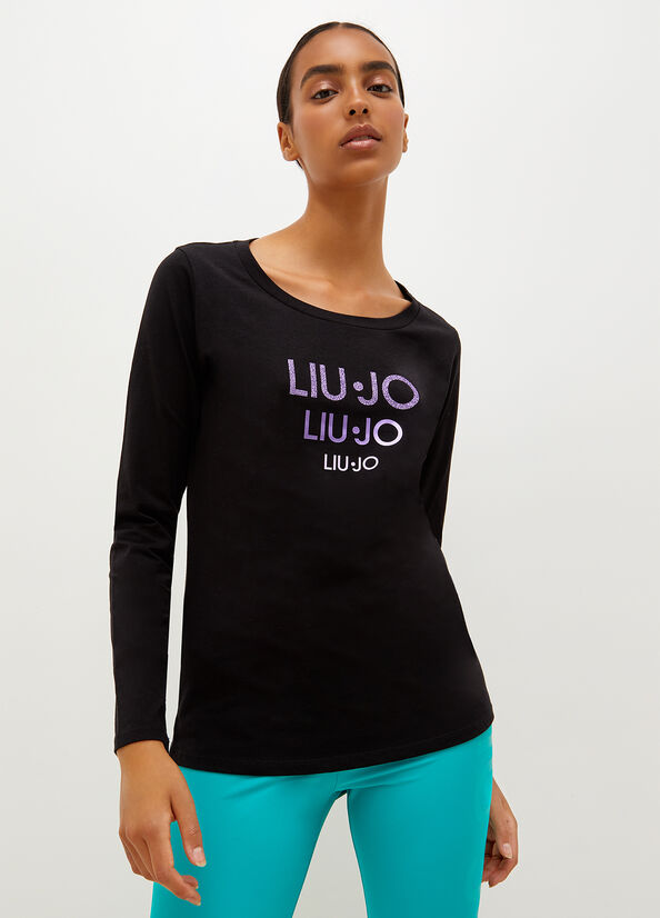 Camiseta Liu Jo Eco-Friendly With Logo Mujer Negras | XSC-104957