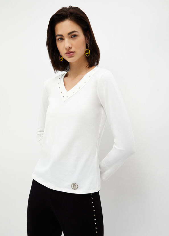 Camiseta Liu Jo Eco-Friendly With Studs Mujer Blancas | QGR-416537