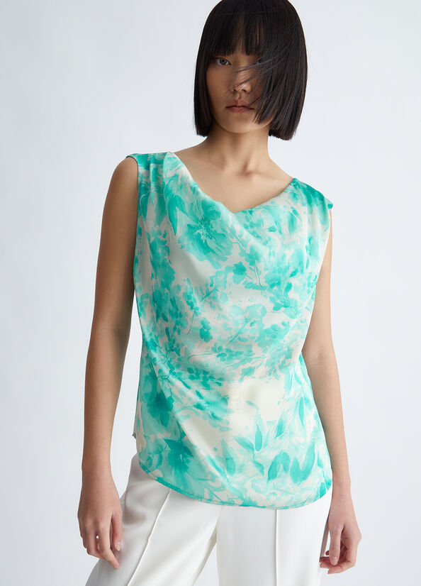 Camiseta Liu Jo Floral Mujer Turquesa Claro | ZYD-051783