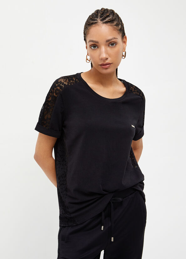 Camiseta Liu Jo With Encaje Details Mujer Negras | GNH-051493