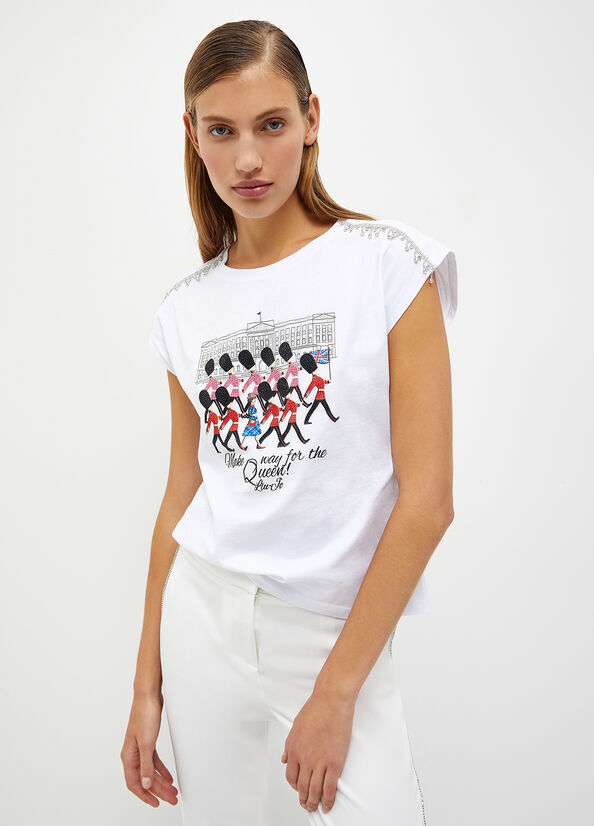 Camiseta Liu Jo With Jewel Fringes Mujer Blancas | WFN-089271