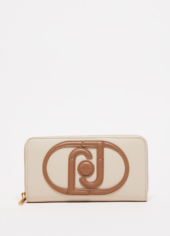 Carteras Liu Jo Zip Around With Logo Mujer Creme | CNL-256741