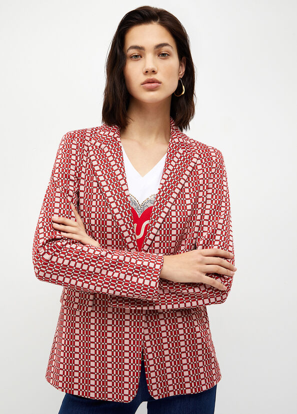 Chaquetas Liu Jo Blazer With Optical Pattern Mujer Rojas | YUM-915740