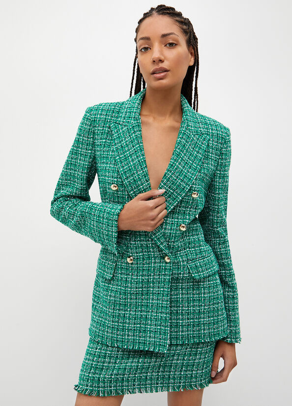 Chaquetas Liu Jo Checked Bouclé Blazer Mujer Verde | KRM-825349