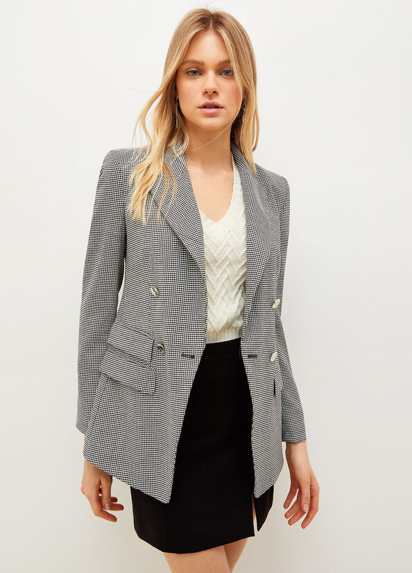 Chaquetas Liu Jo Eco-Friendly Houndstooth Blazer Mujer Blancas Negras | WVO-156780