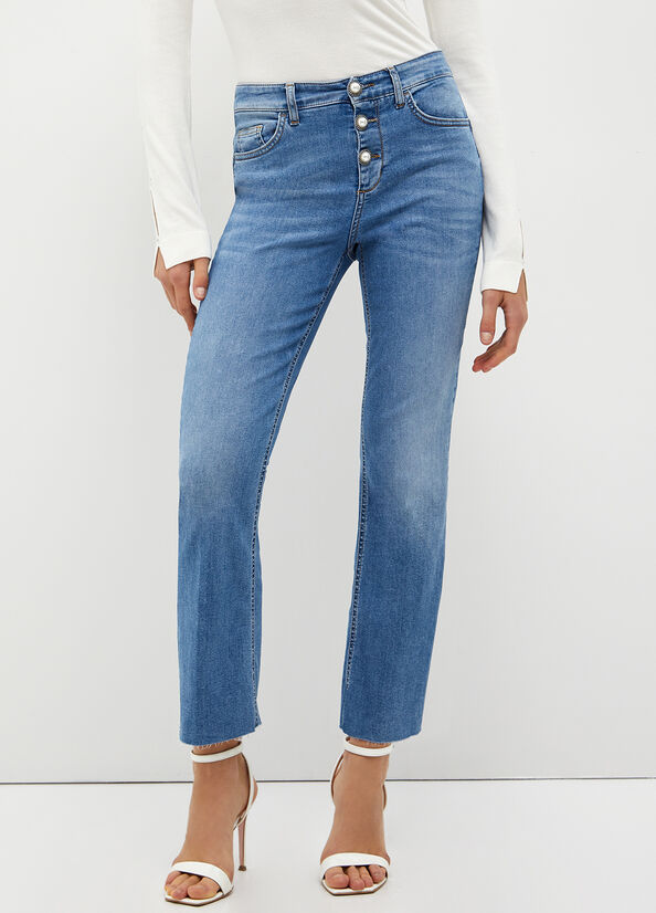 Jeans Straight Liu Jo Eco-Friendly Cropped Mujer Azules Azules | NMH-972415