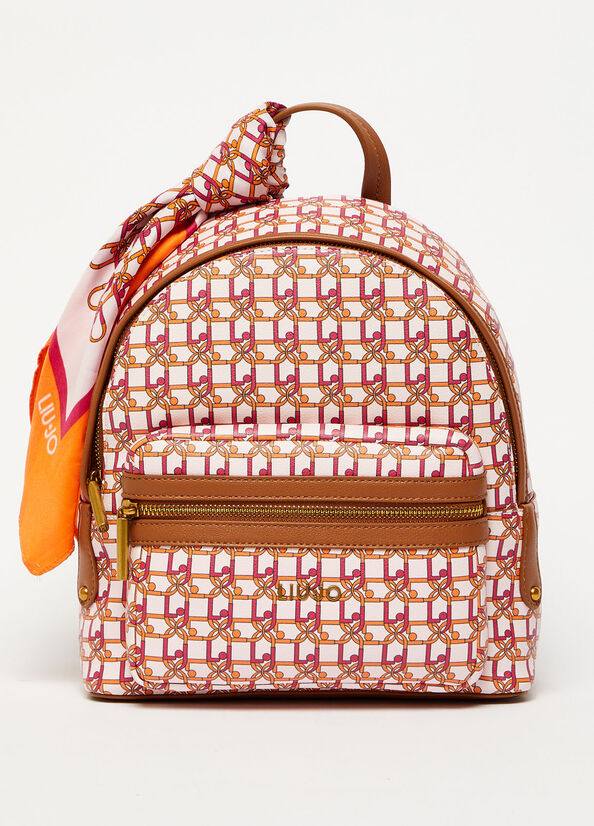 Mochilas Liu Jo With Printed Logo And Scarf Mujer Marrones | FPB-051263