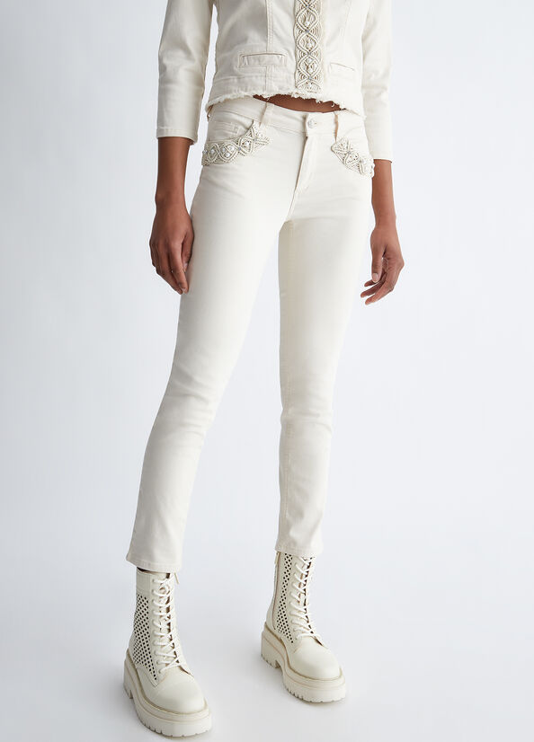 Pantalones Liu Jo Bottom Up With Pearls Mujer Blancas | IMQ-267508