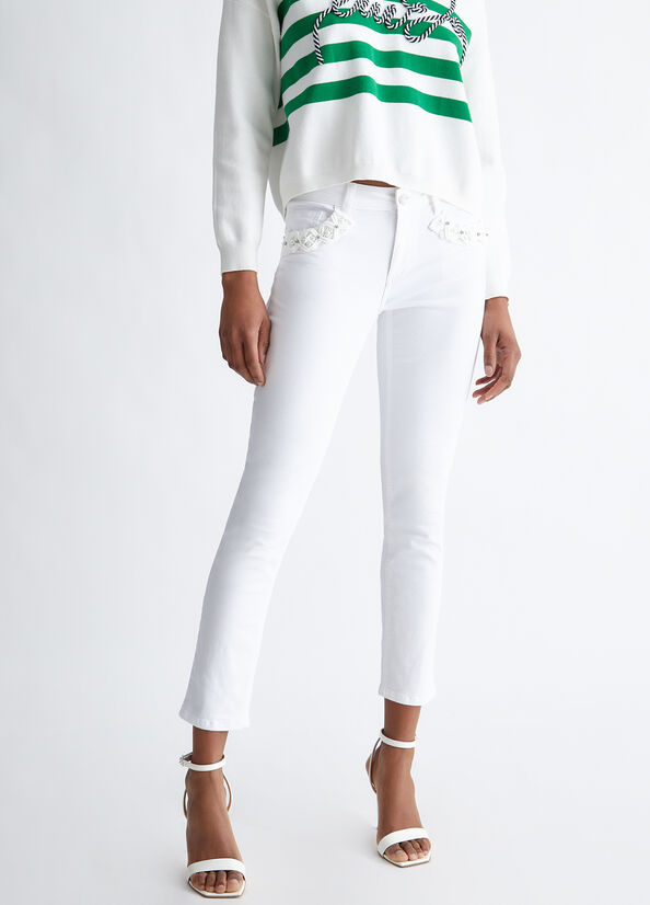 Pantalones Liu Jo Bottom Up With Pearls Mujer Blancas | KLO-913726