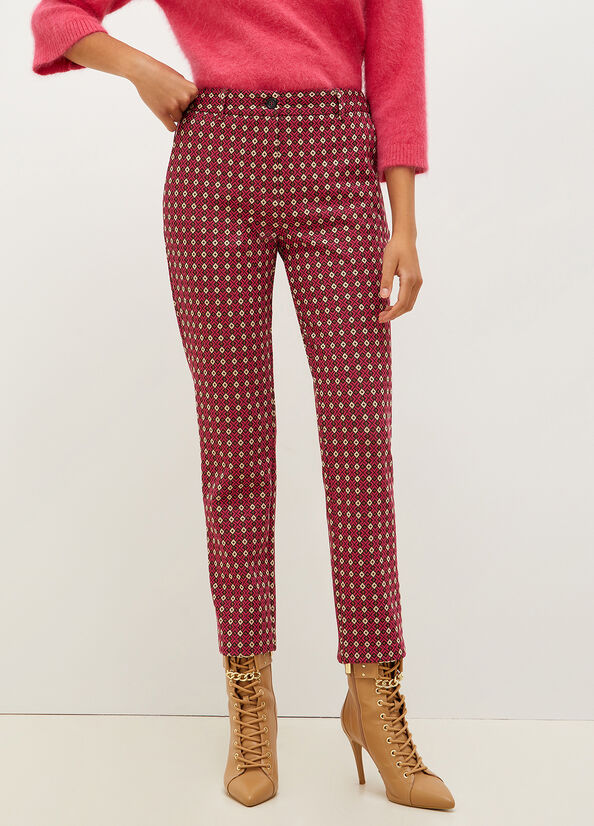 Pantalones Liu Jo Chinos With Geometric Motif Mujer Rojas | ETR-573096