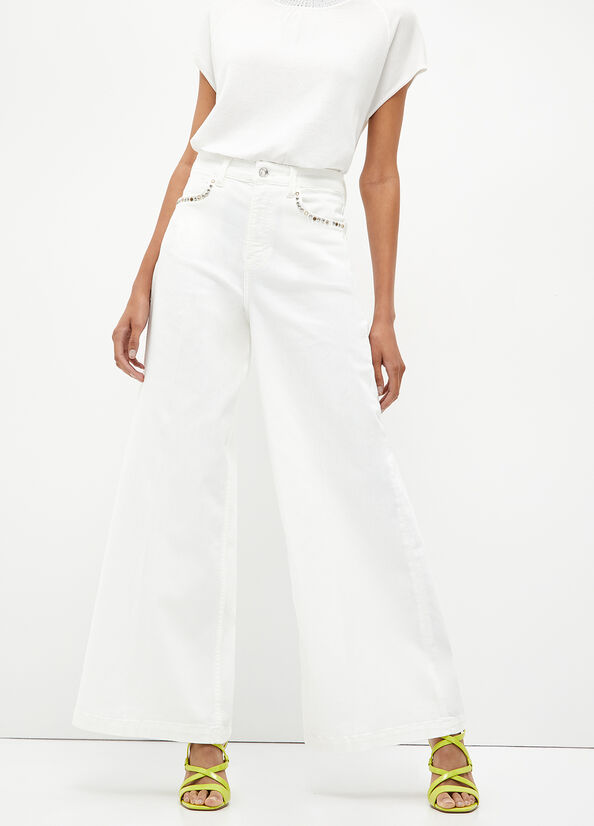 Pantalones Liu Jo Flared With Studs Mujer Blancas | BGQ-239548