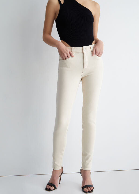 Pantalones Liu Jo High-Waisted Bottom Up Mujer Creme | HRL-812753