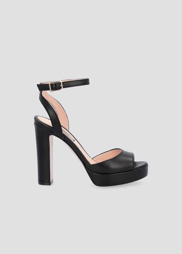 Sandalias Liu Jo Cuero With Anchos Heel Mujer Negras | EMN-315709