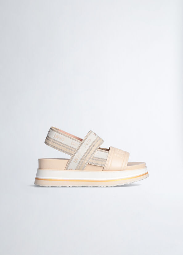 Sandalias Liu Jo Plataforma With Jacquard Logo Mujer Beige | KXL-625170