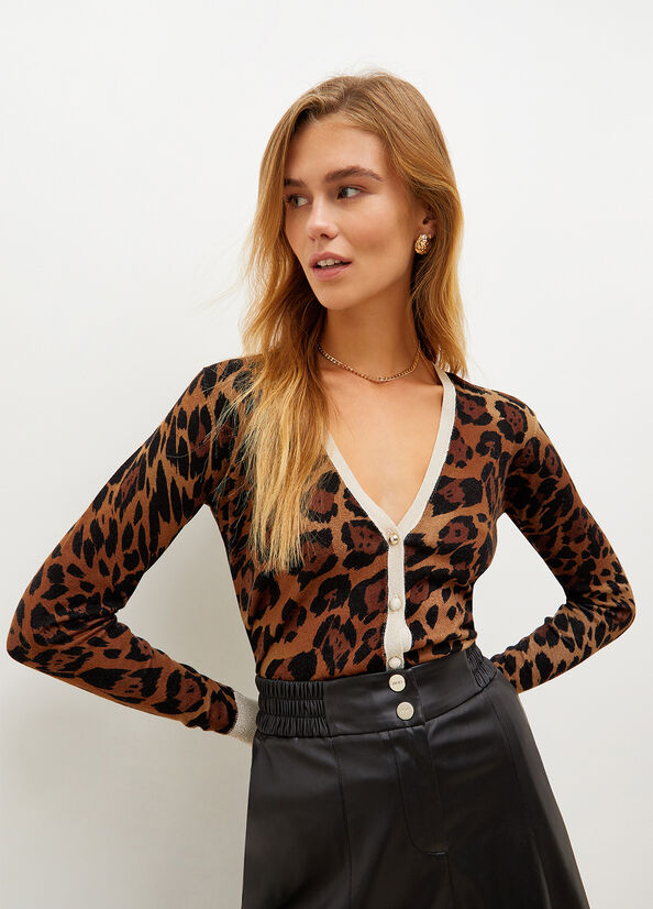 Suéteres Liu Jo Animal Print Cardigan Mujer Marrones | BTE-089463