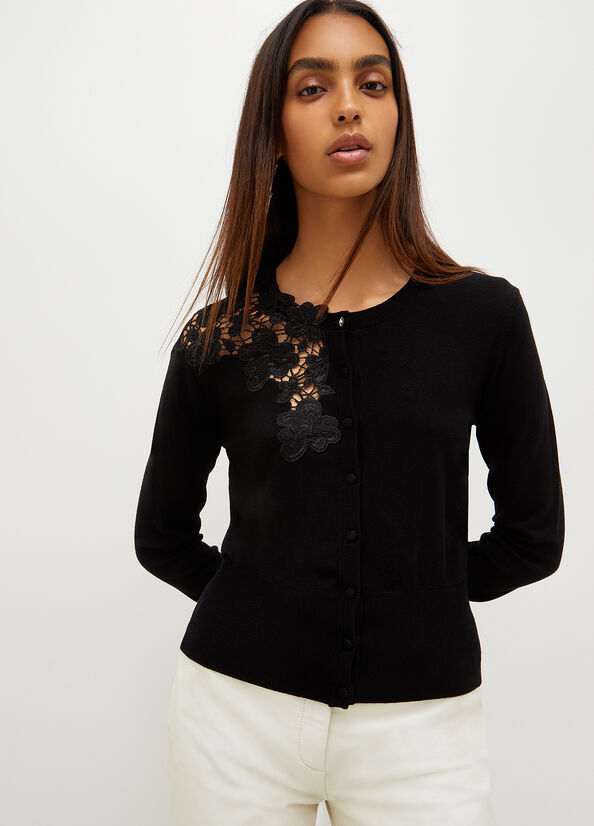 Suéteres Liu Jo Eco-Friendly Cardigan With Encaje Inlay Mujer Negras | QPA-932017