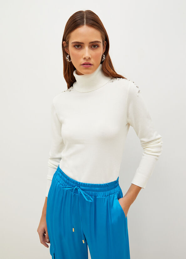 Suéteres Liu Jo Turtleneck With Appliqués Mujer Blancas | UYE-430179